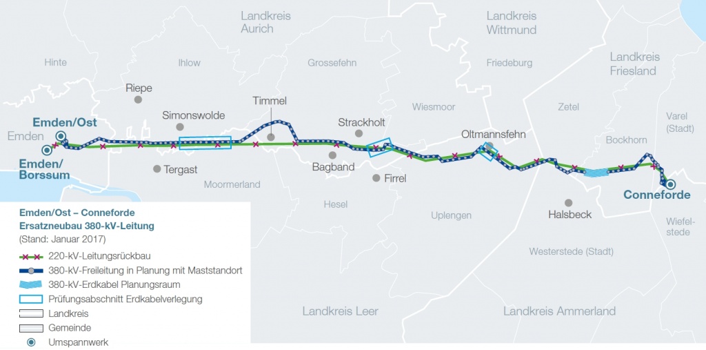 380KV Trassenverlauf Timmel